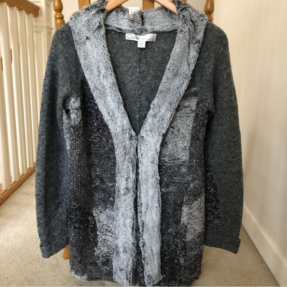 Curio New York Multi Grey Cardigan Faux Style Shawl Collar - Size Small